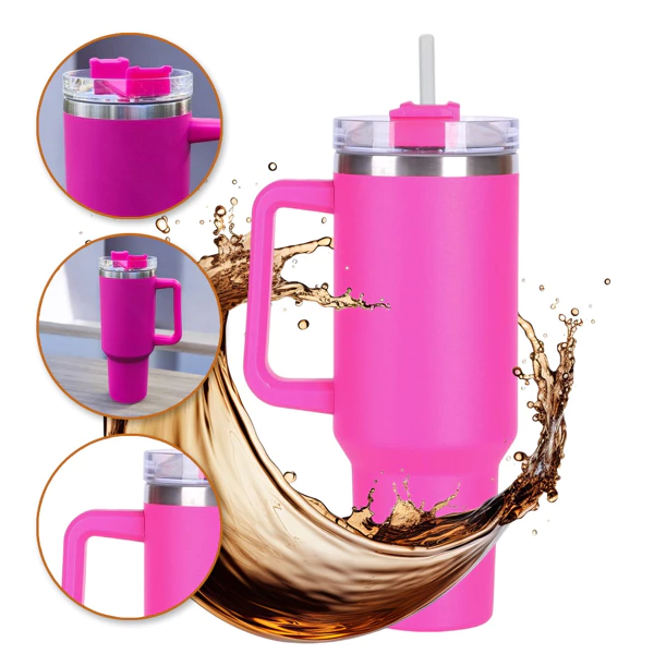 Tasse thermique pour boissons avec paille.