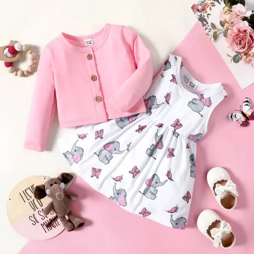 Ensemble de 2 pièces Robe & Gilet Éléphant 